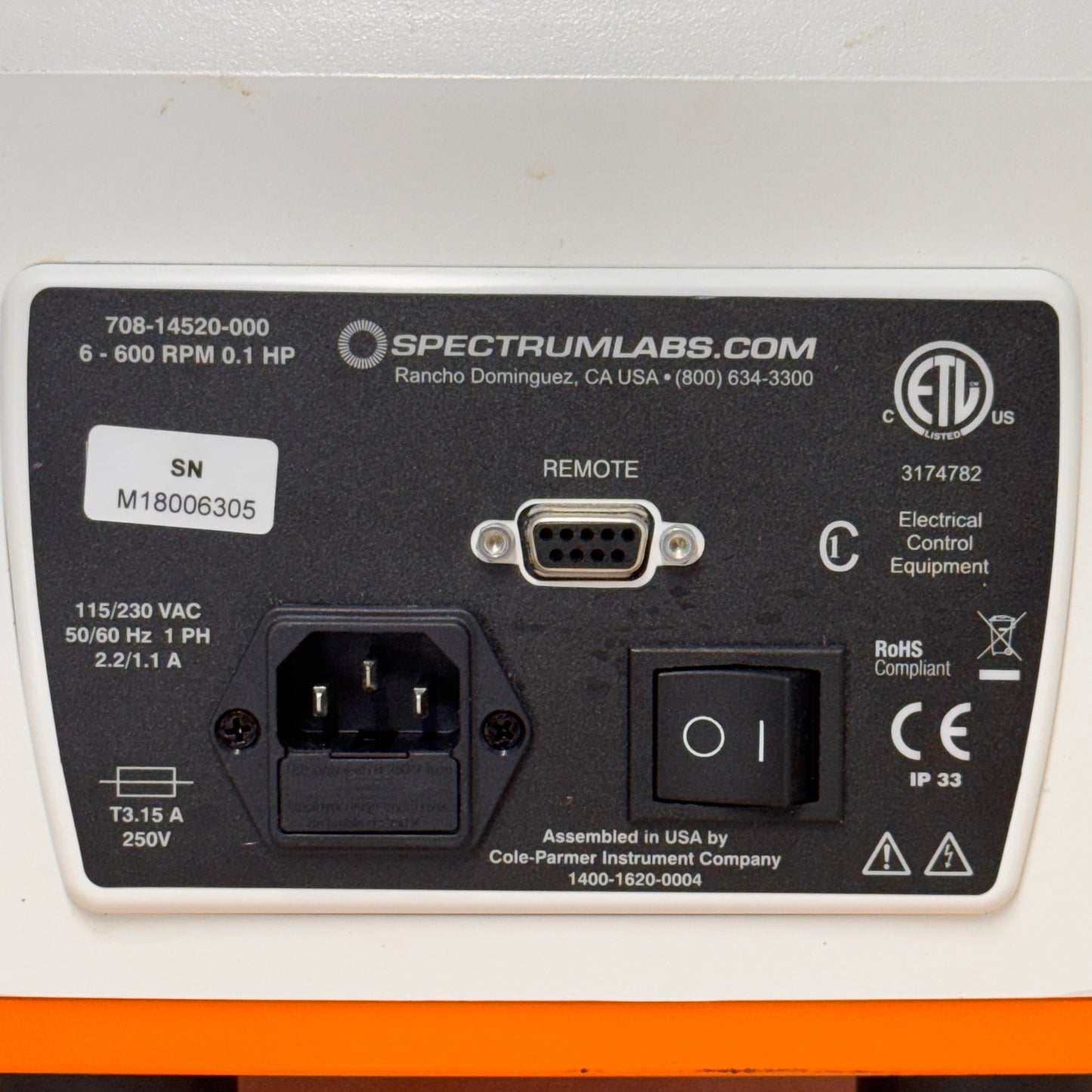 Spectrum Labs KrosFlo Research I Peristatic Pump 708-14520-000 w/ 900-1893 Head